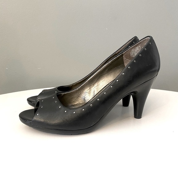 Kenneth Cole Black Studded Leather Peep-Toe Pumps - Picture 4 of 12